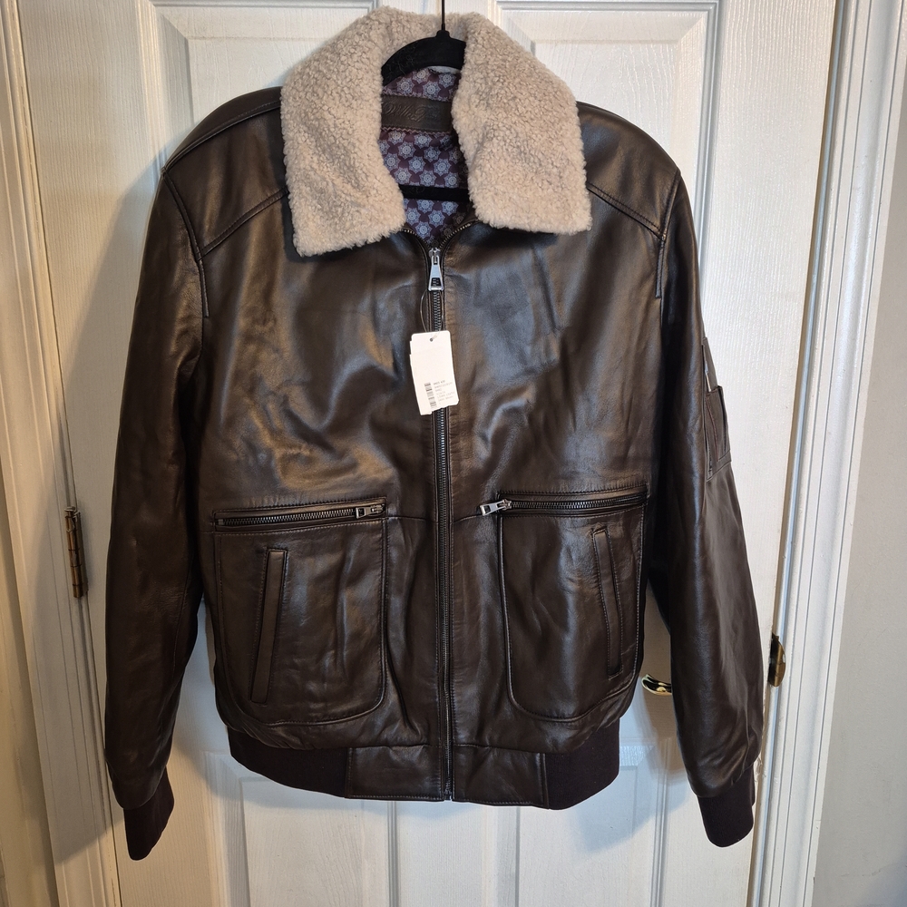 Vellapais Men’s Linan Leather & Faux Fur Trim Jacket